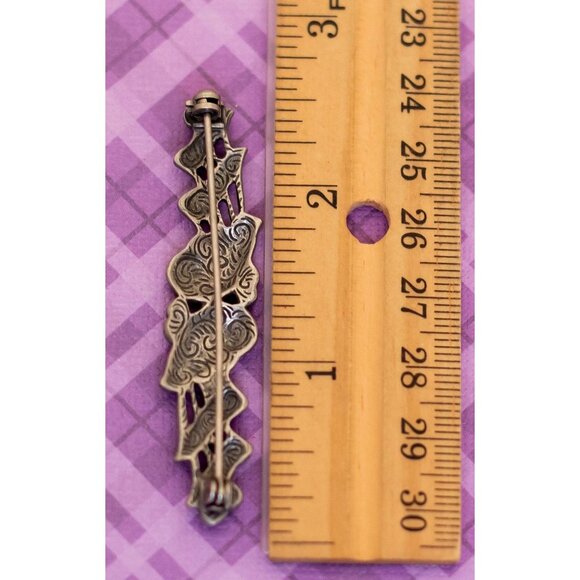 Vintage Silver Tone Stylish Art Nouveau Rhinestones Brooch - V13 - Picture 3 of 3